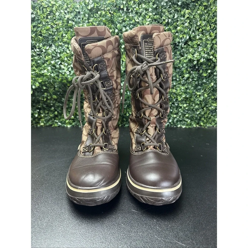 Coach Women's Shane Signature C Brown/Khaki Monogram Mid-Calf Boots Size 9B